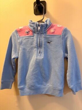 Vineyard Vines Light Blue & Pink Whale Half-Zip Pullover